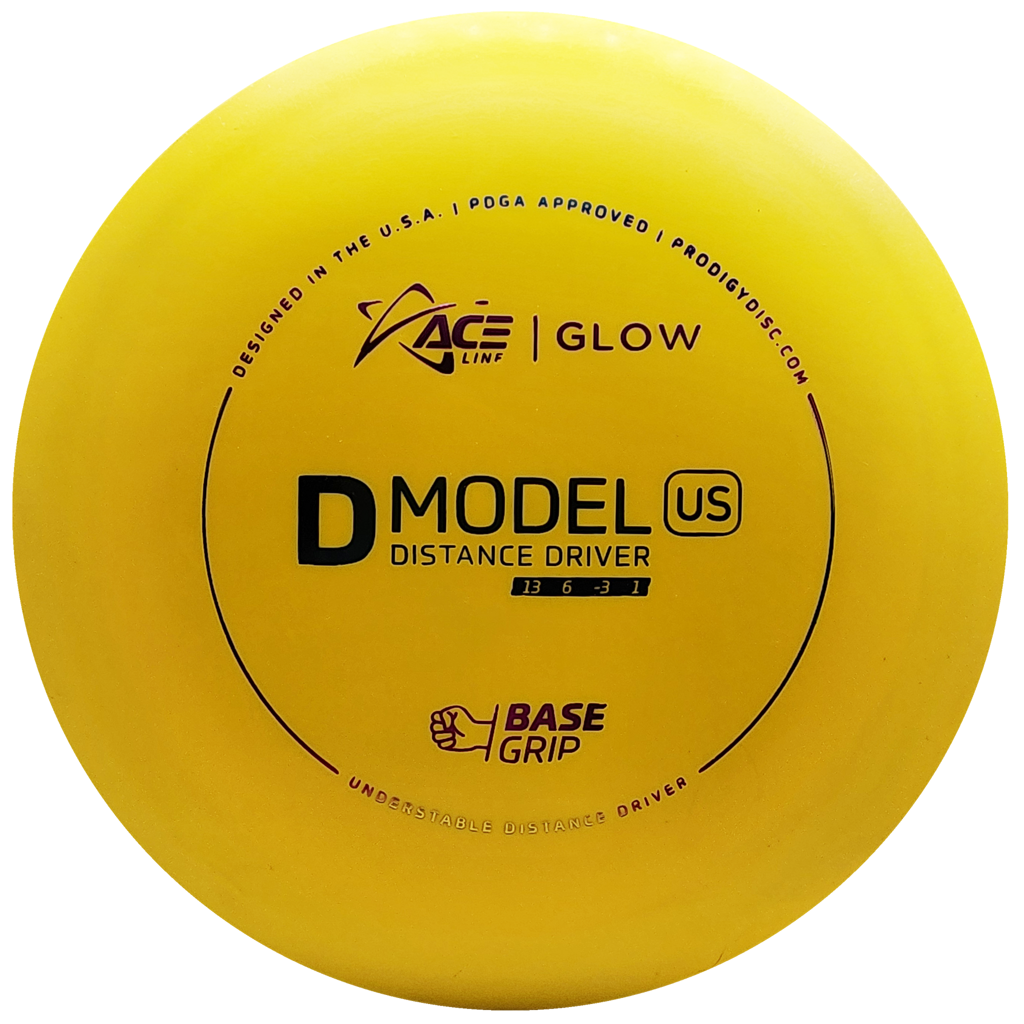 Prodigy: ACE Line D Model US Distance Driver - BaseGrip GLOW Plastic - Yellow/Rainbow