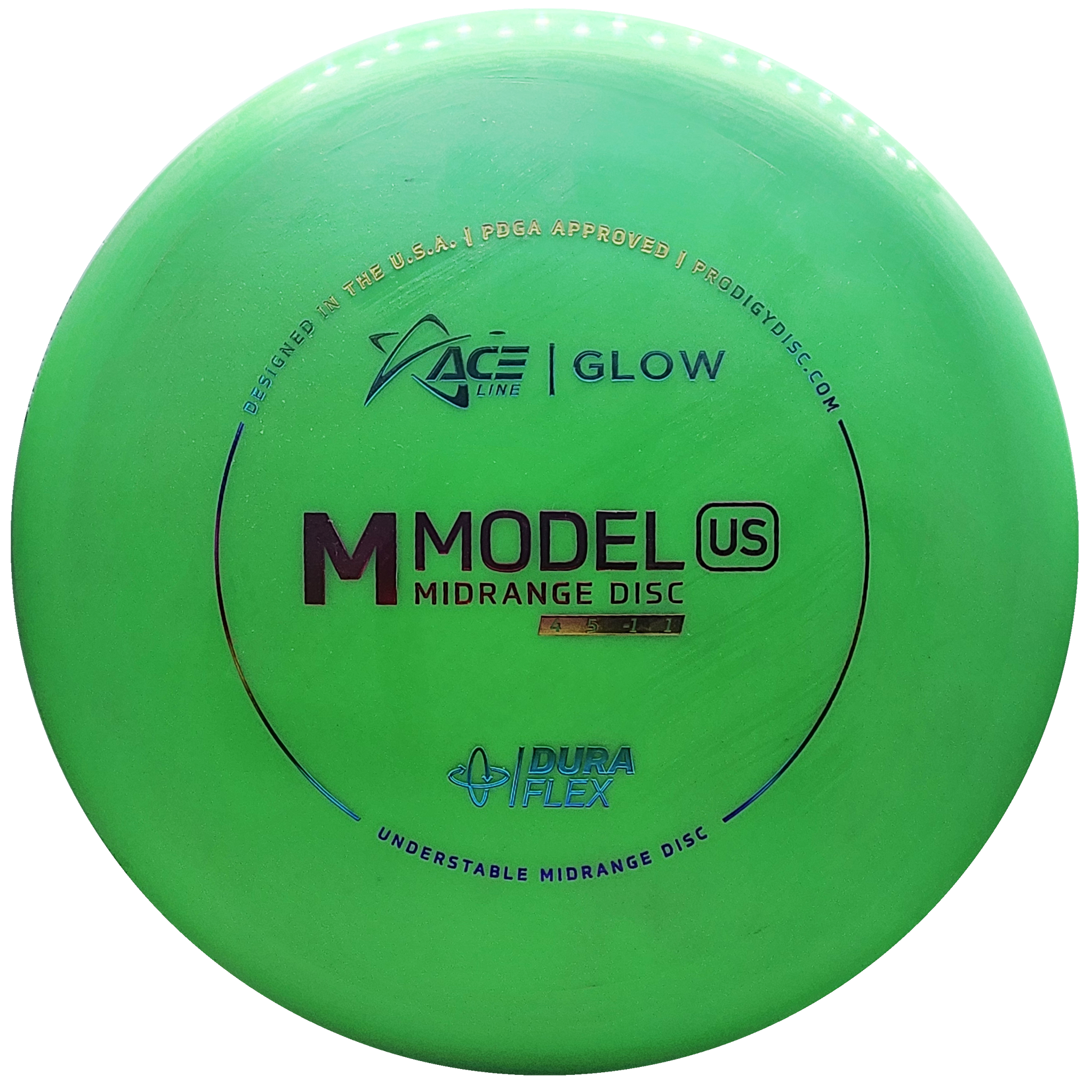 Prodigy: ACE Line M Model US Midrange Disc - DuraFlex GLOW Plastic - Green/Rainbow