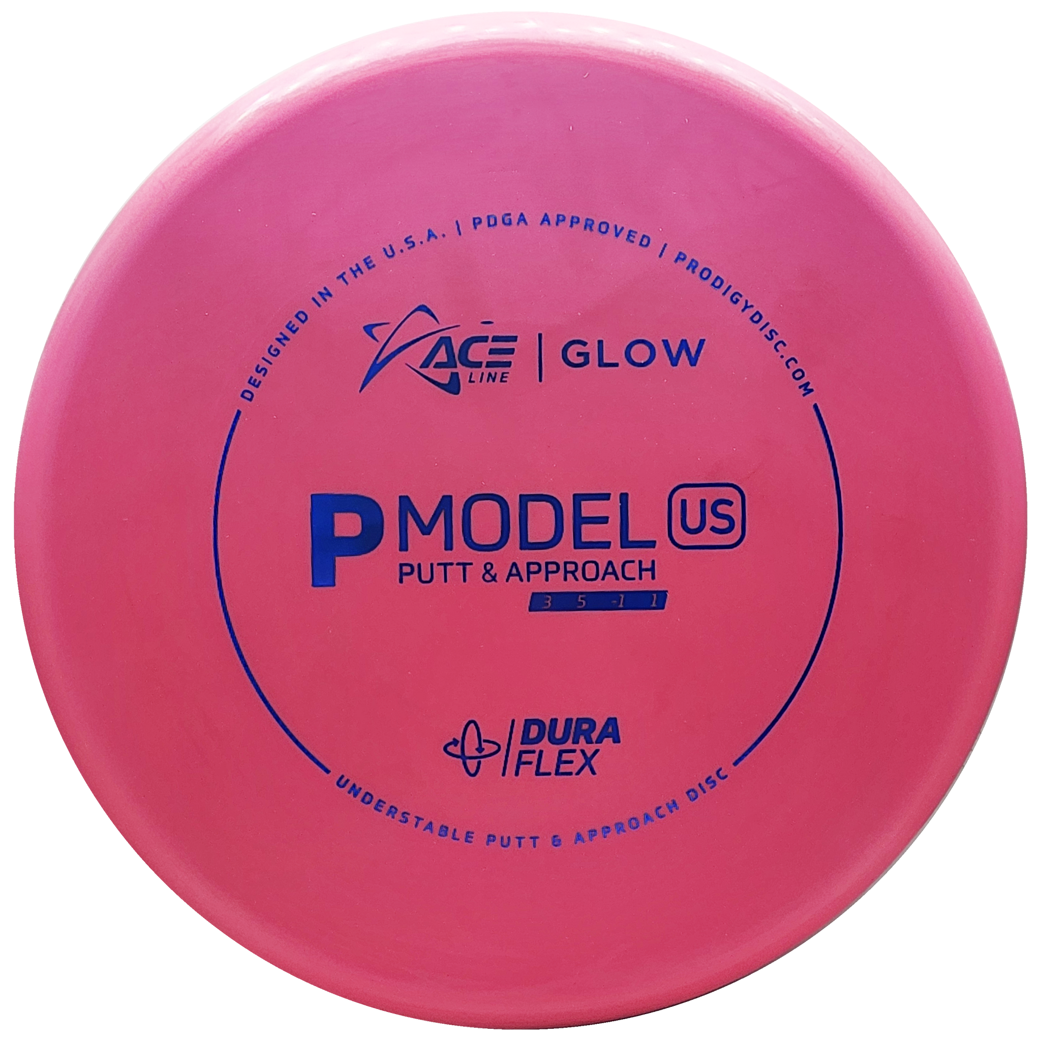 Prodigy: ACE Line P Model US Putt & Approach Disc - DuraFlex GLOW Plastic - Pink/Blue