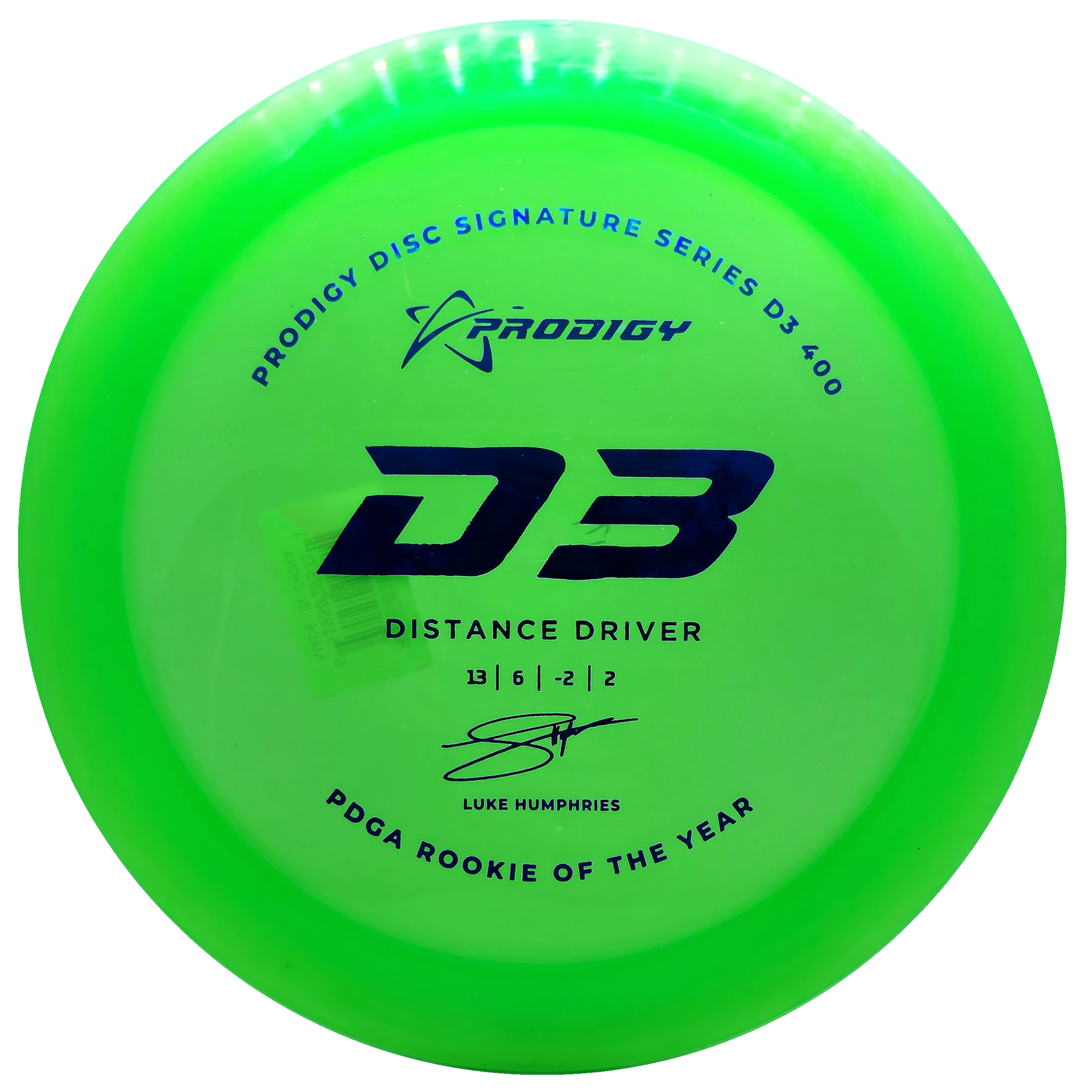 Prodigy: D3 Distance Driver - Luke Humphries 2022 Signature Series - 400 Plastic - Lime Green/Blue