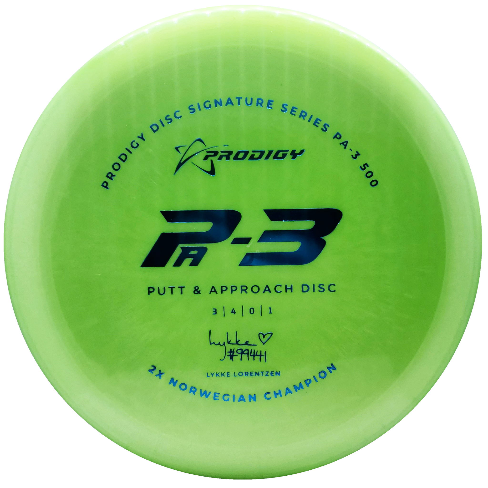 Prodigy: PA-3 Approach Disc - Lykke Lorentzen 2022 Signature Series - Lime Green/Blue