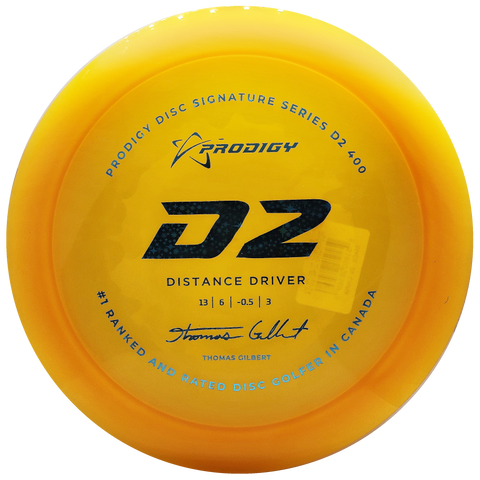 Prodigy: D2 Distance Driver - Thomas Gilbert 2022 Signature Series - 400 Plastic - Amber/Light Blue